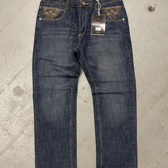 Vintage Royal Blue Baggy Y2k Denim Rock Jeans Mens Navy Blue Size 36x32 - Picture 2 of 6